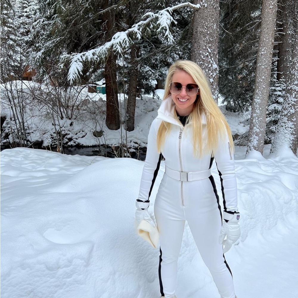 Cordova White Ski Suit with Black Accents, Straight Leg. Size S. **Worn Once**